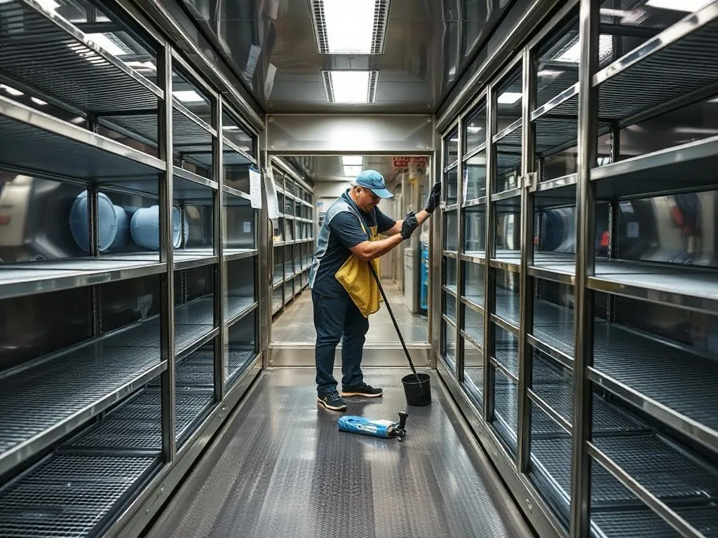 Cleaning the interior of a commercial walk-in cooler