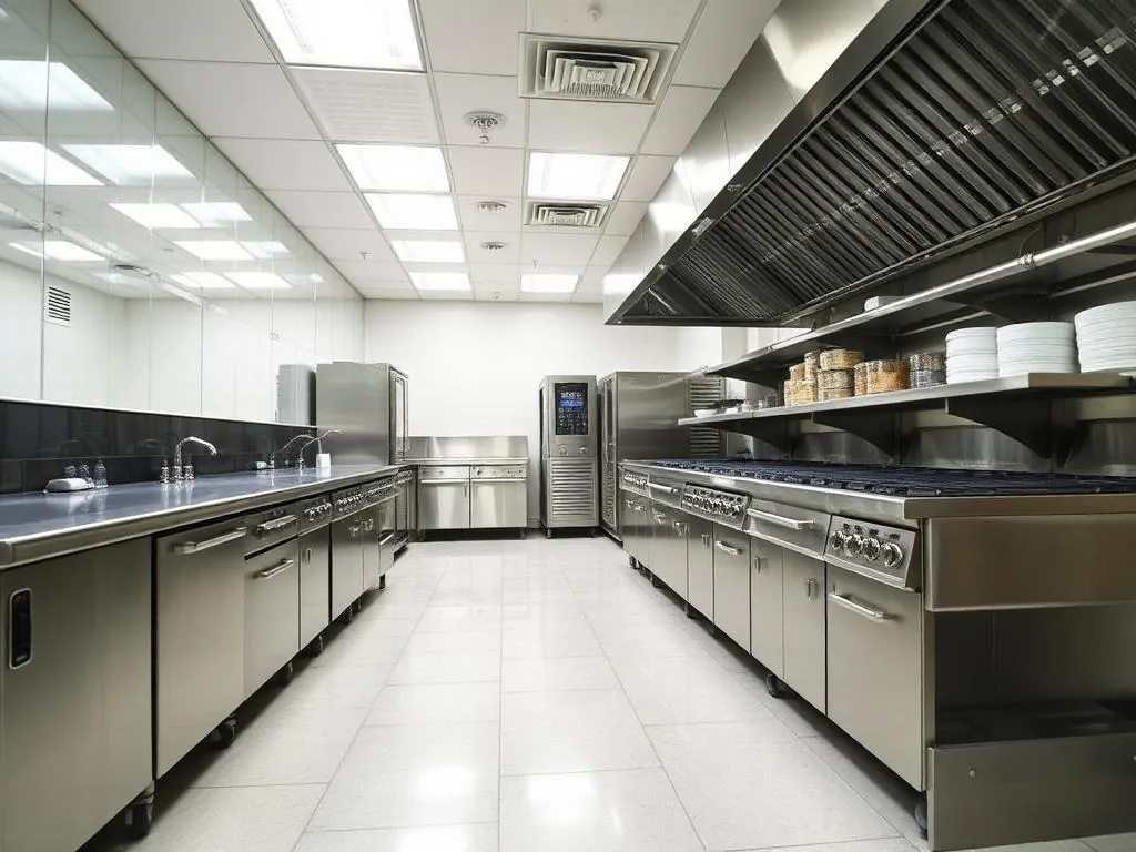 Spotless commercial kitchen ready for inspection